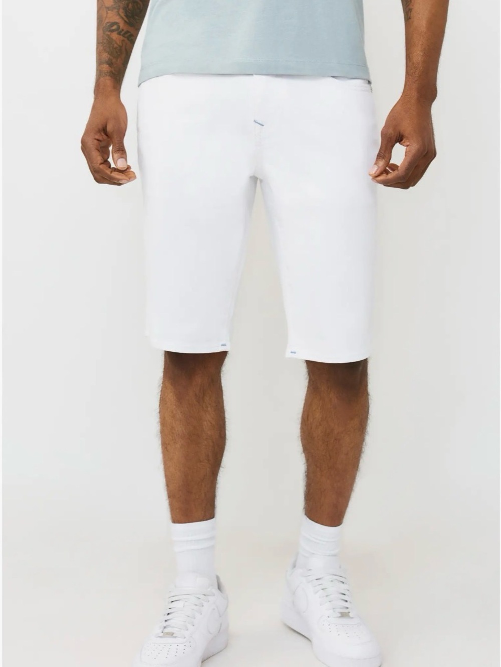 True Religion Rocco Big T Flap Shorts White Denim 5-Pocket Button Men's